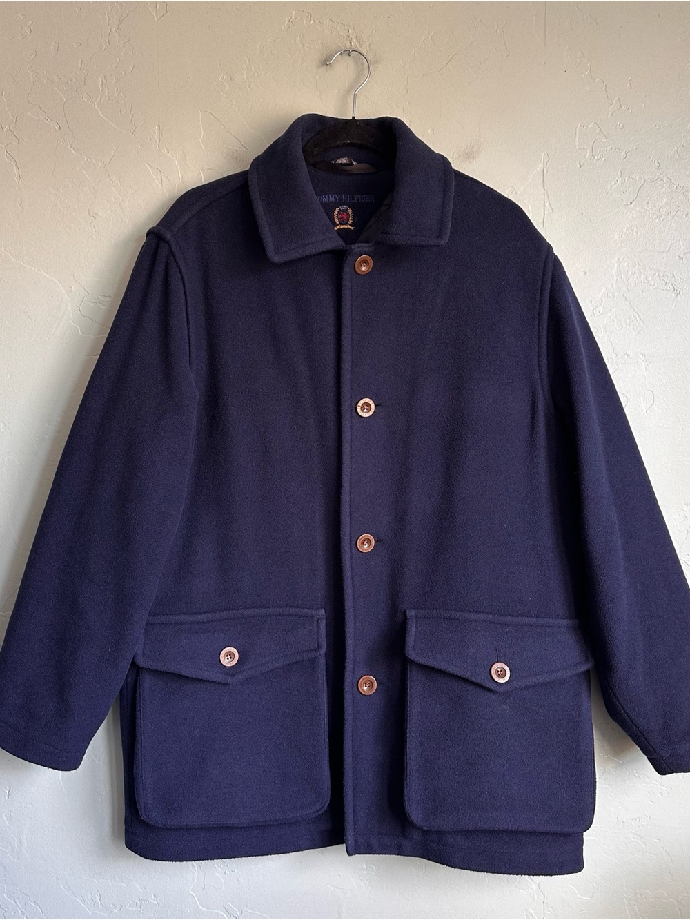Vintage 90's Tommy Hilfiger Navy Wool Blend Pea Coat Men Medium Preppy Heritage
